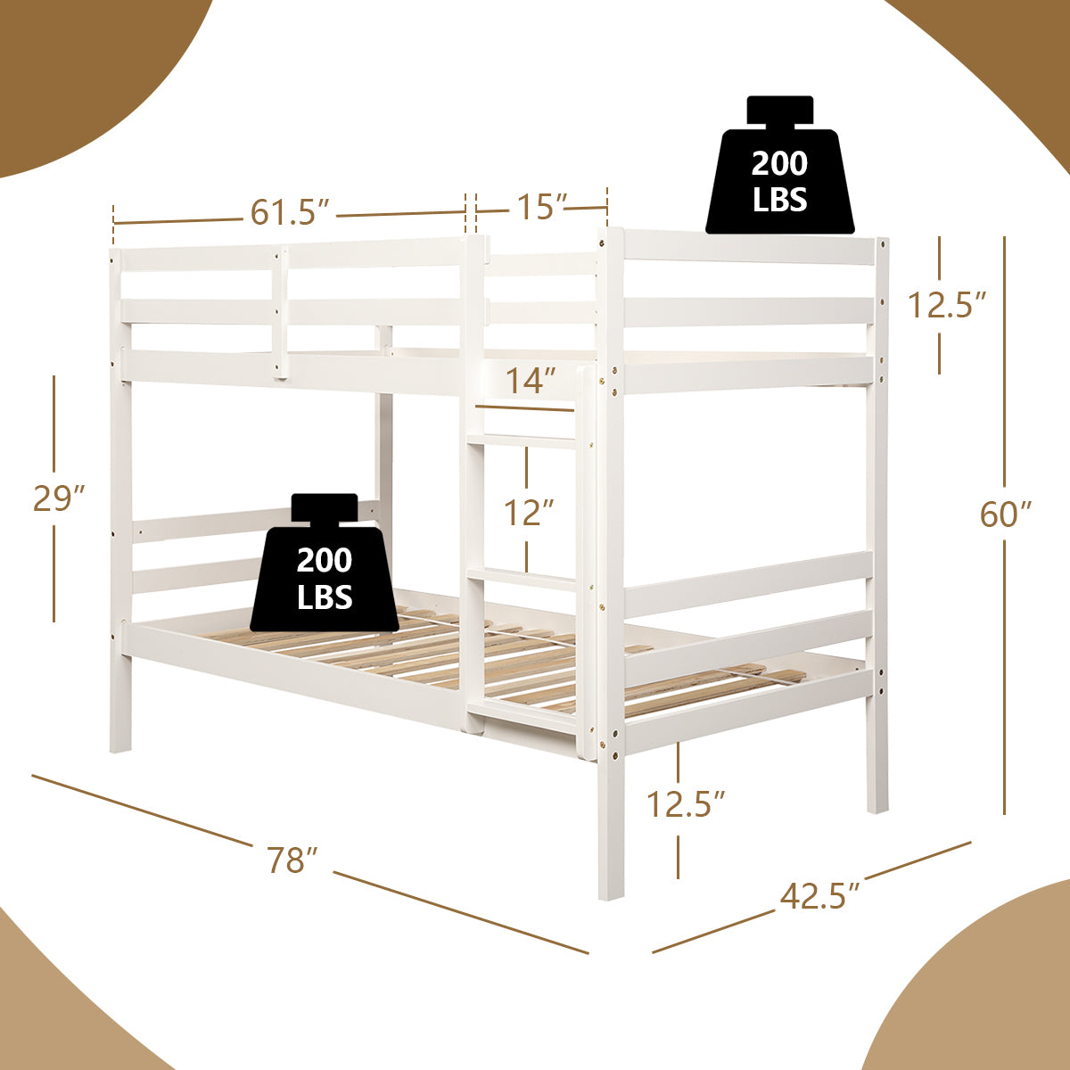 Twin Bunk Bed Children Wooden Bunk Beds Solid Hardwood