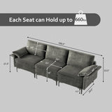 Large 3-Seat Sofa Sectional with Metal Legs and 2 USB Ports for 3-4 people