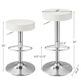 Set of 2 Adjustable Round PU Leather Swivel Barstool with Chrome Footrest
