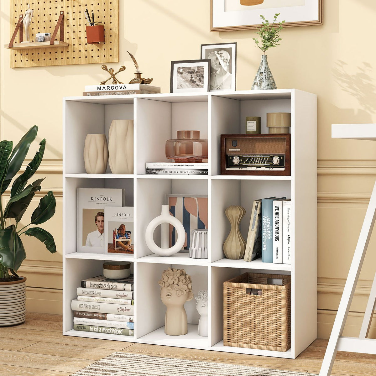 9-Cube Book Shelf Tool-Free Assembly Wooden Bookshelf Modern Bookcase Storage Organizer-White
