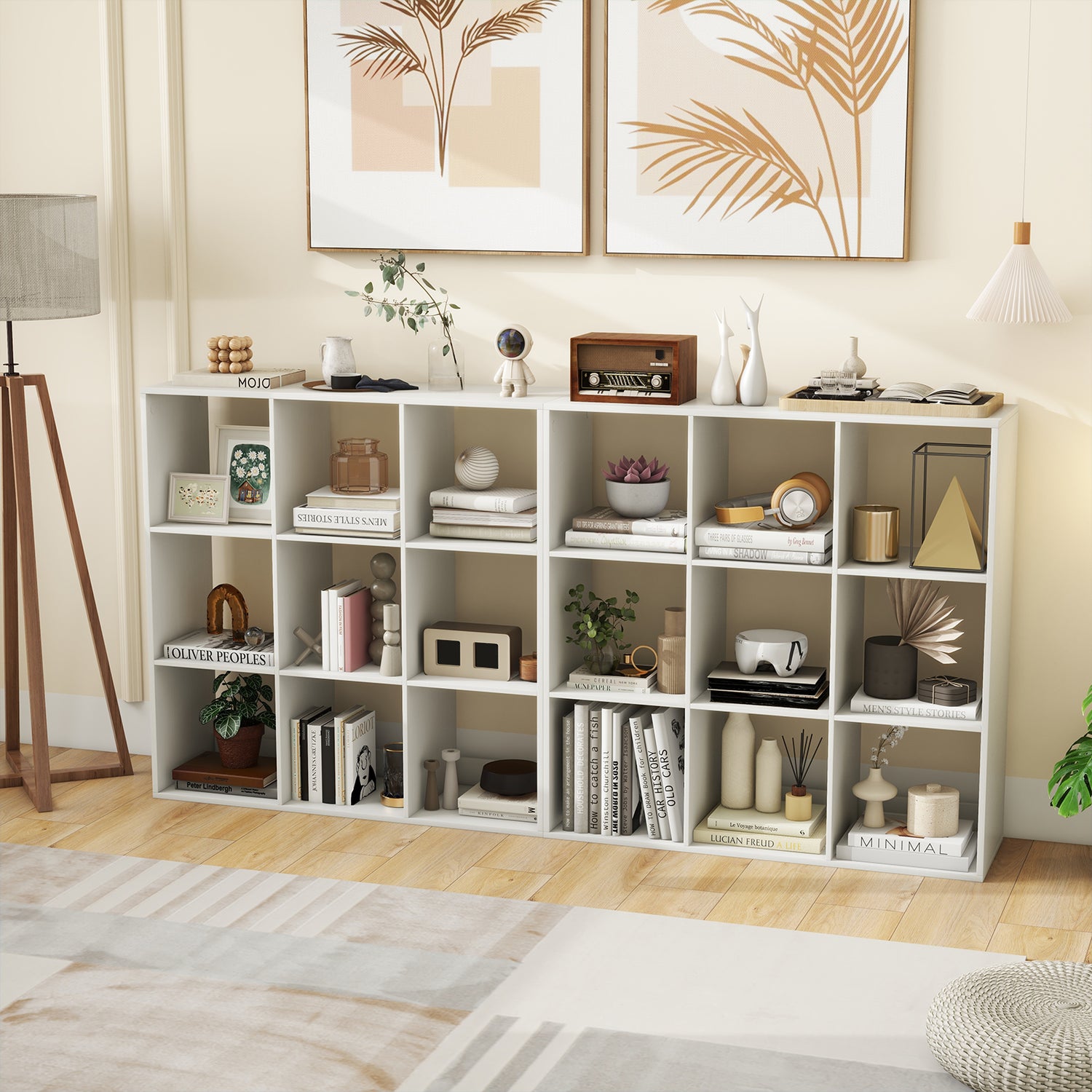 9 Cube Bookshelf with Back Guardrail for Living Room Bedroom-White