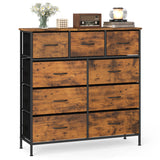 9-Drawer Fabric Dresser with Wooden Top for Bedroom-Rustic Brown