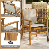 9-Piece Acacia Wood Outdoor Patio Dining Set with 80â Rectangular Table and Breathable Fabric Armchairs-Yellow