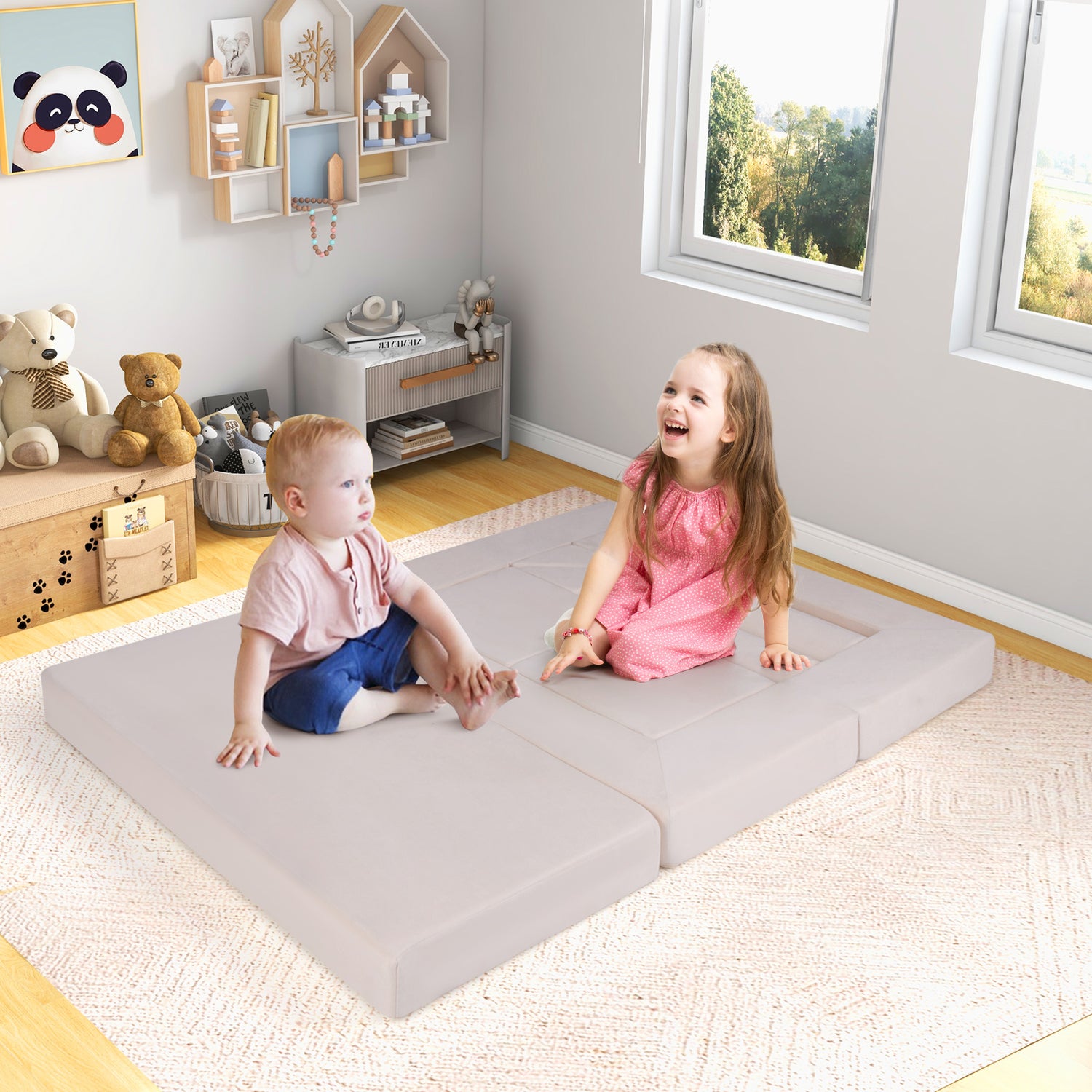 9-Piece Climb and Crawl Foam and Floor Playset with Breathable Suede Fabric