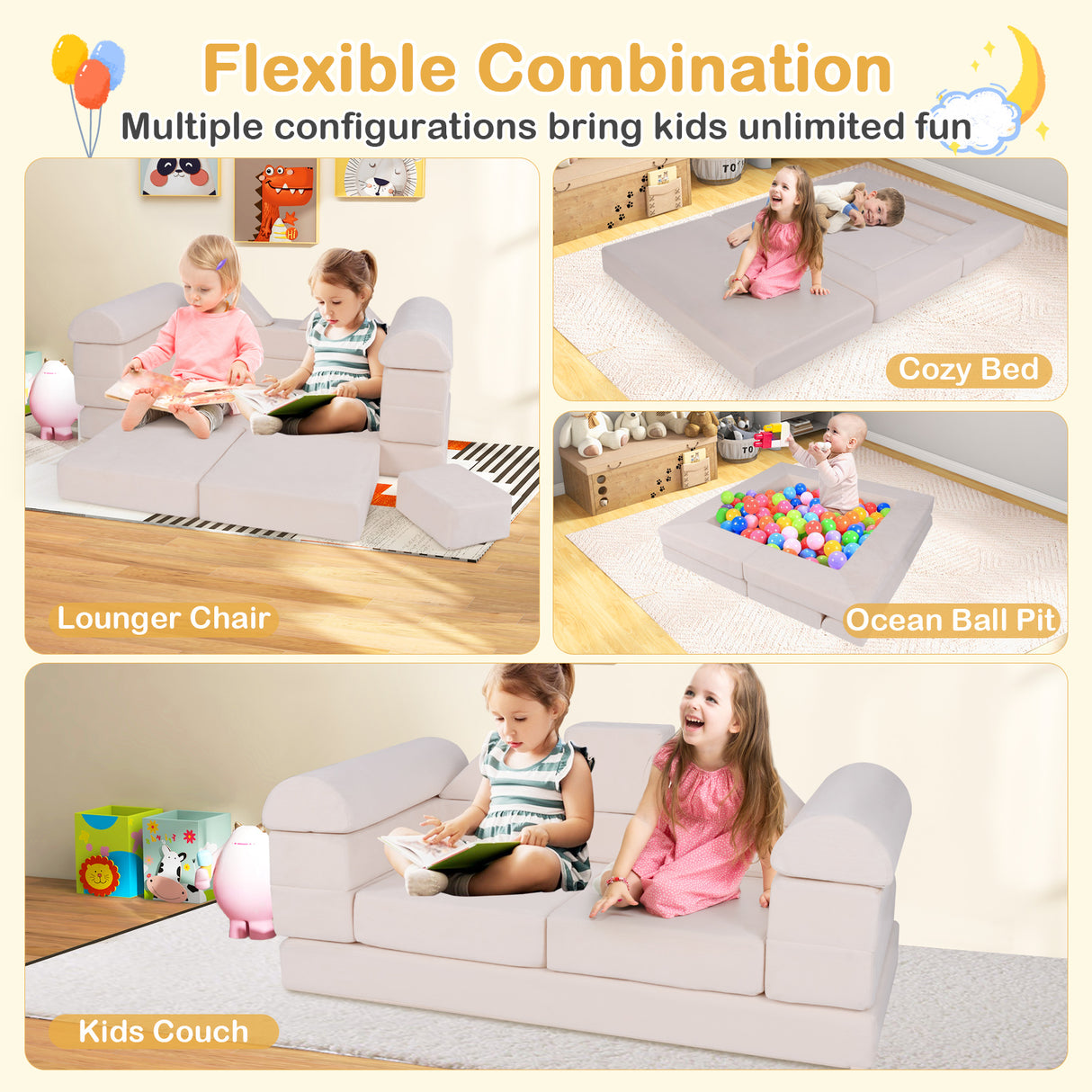 9-Piece Climb and Crawl Foam and Floor Playset with Breathable Suede Fabric