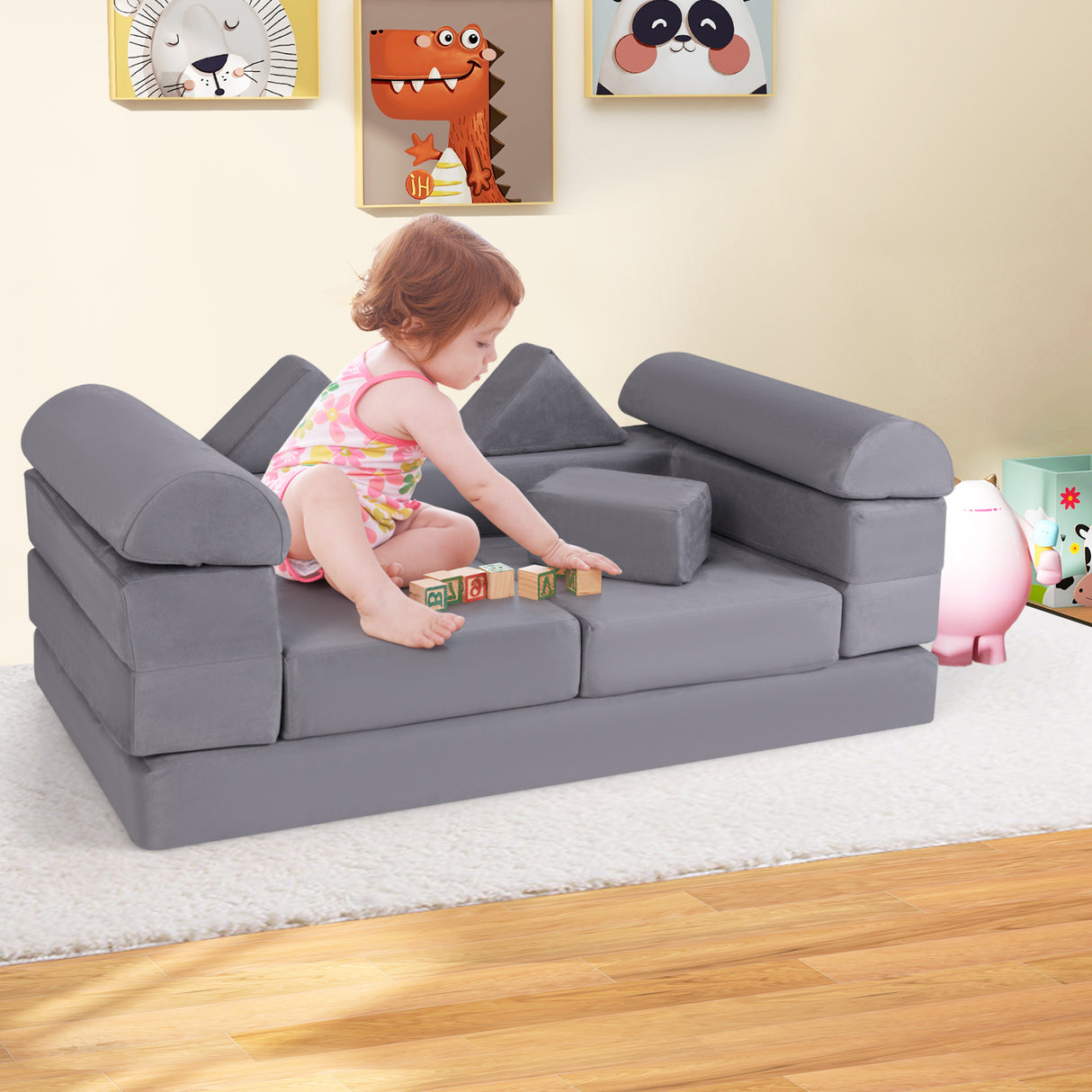 9-Piece Climb and Crawl Foam and Floor Playset with Breathable Suede Fabric