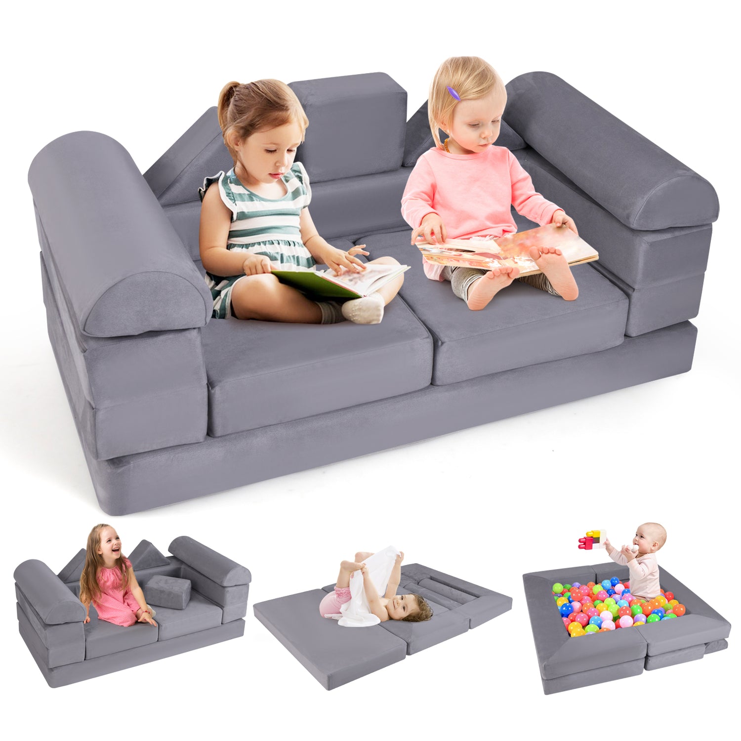 9-Piece Climb and Crawl Foam and Floor Playset with Breathable Suede Fabric