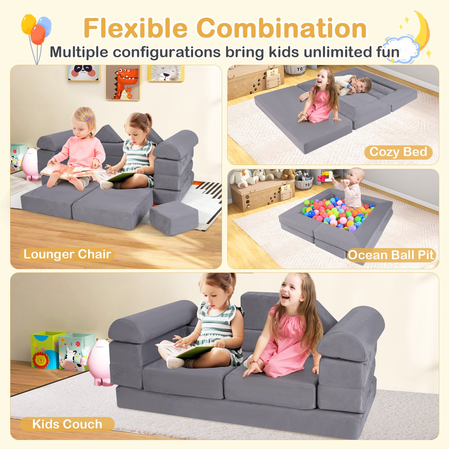 9-Piece Climb and Crawl Foam and Floor Playset with Breathable Suede Fabric