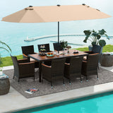 10 Piece Outdoor Dining Set with 15 Feet Double-Sided Twin Patio Umbrella