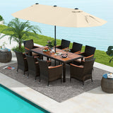 10 Piece Outdoor Dining Set with 15 Feet Double-Sided Twin Patio Umbrella