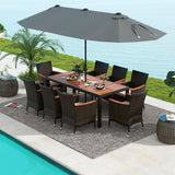 10 Piece Outdoor Dining Set with 15 Feet Double-Sided Twin Patio Umbrella