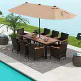 10 Piece Outdoor Dining Set with 15 Feet Double-Sided Twin Patio Umbrella