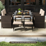 9 Piece Patio Dining Set with Tempered Glass Table and Ottoman