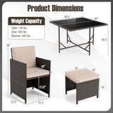 9 Piece Patio Dining Set with Tempered Glass Table and Ottoman