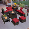 9 Piece Weatherproof Rattan Patio Conversation Set with 30 Inches Propane Fire Pit Table and Dust Covers