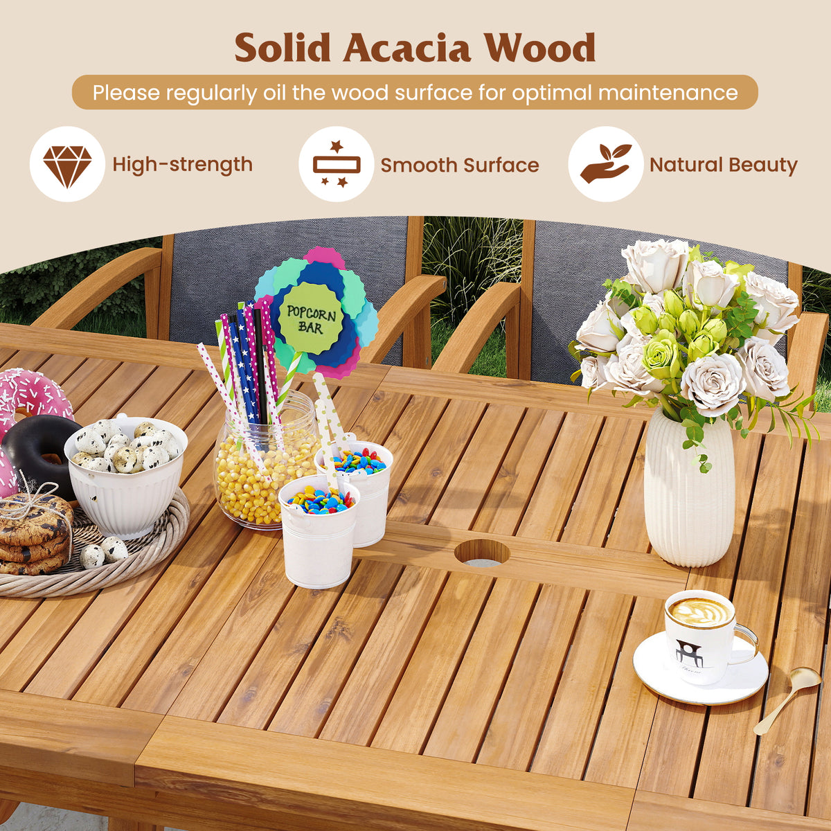 9 Pieces Acacia Wood Patio Dining Set for 6-8