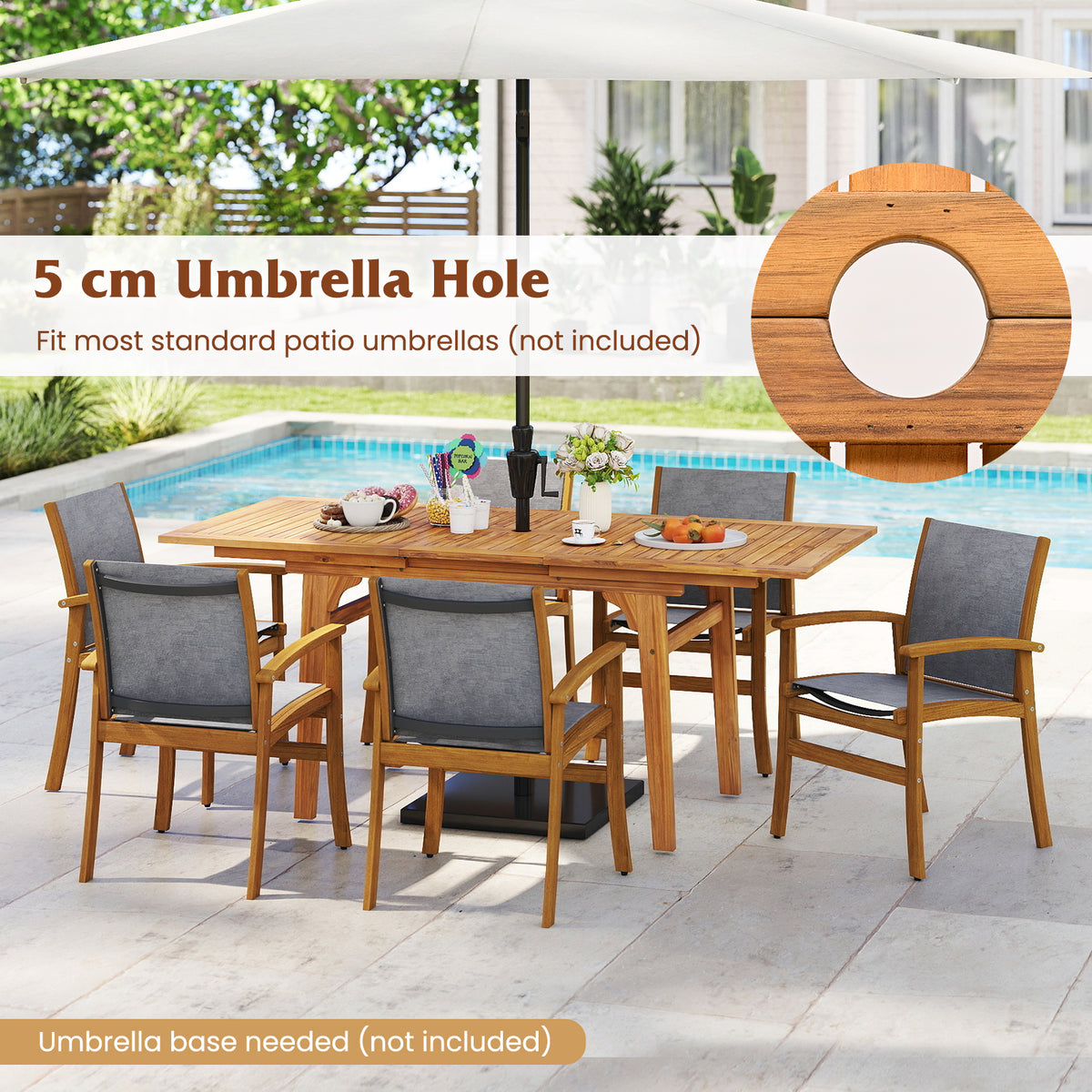 9 Pieces Acacia Wood Patio Dining Set for 6-8