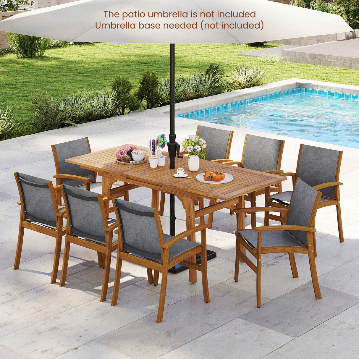 9 Pieces Acacia Wood Patio Dining Set for 6-8