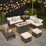 9 Pieces Outdoor Patio Furniture Set with 42 Inch Propane Fire Pit Table