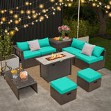 9 Pieces Outdoor Patio Furniture Set with 42 Inch Propane Fire Pit Table