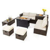 9 Pieces Outdoor Patio Furniture Set with 42 Inch Propane Fire Pit Table