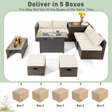 9 Pieces Outdoor Patio Furniture Set with 42 Inch Propane Fire Pit Table