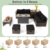 9 Pieces Outdoor Patio Furniture Set with 42 Inch Propane Fire Pit Table