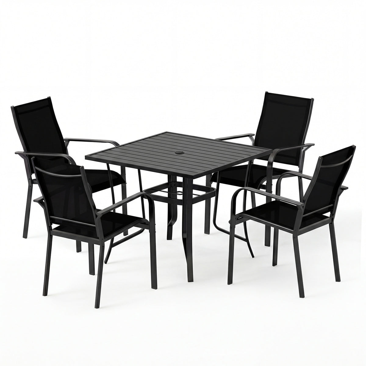 5 Pieces Patio Dining Set for 4 Outdoor Square Table and Stackable Chairs