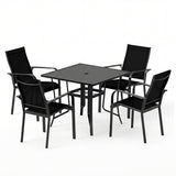 5 Pieces Patio Dining Set for 4 Outdoor Square Table and Stackable Chairs
