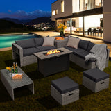 9 Pieces Patio Furniture Set with 42 Inches 60000 BTU Fire Pit