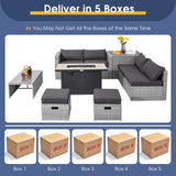 9 Pieces Patio Furniture Set with 42 Inches 60000 BTU Fire Pit