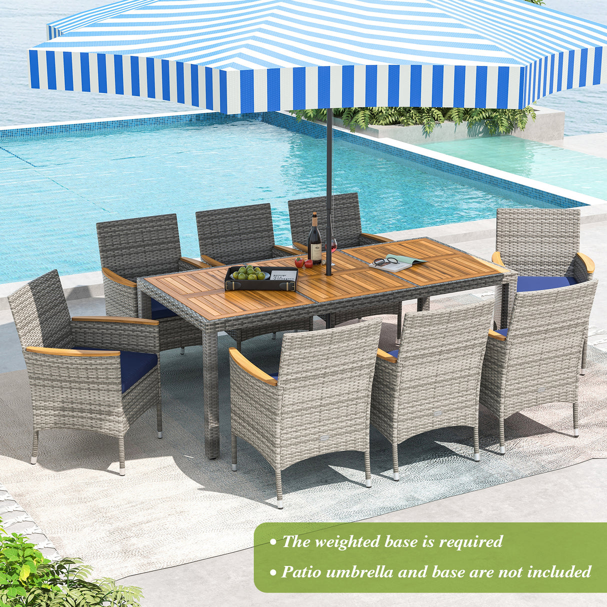 9 Pieces Patio PE Wicker Dining Set for Deck  Garden and Yard