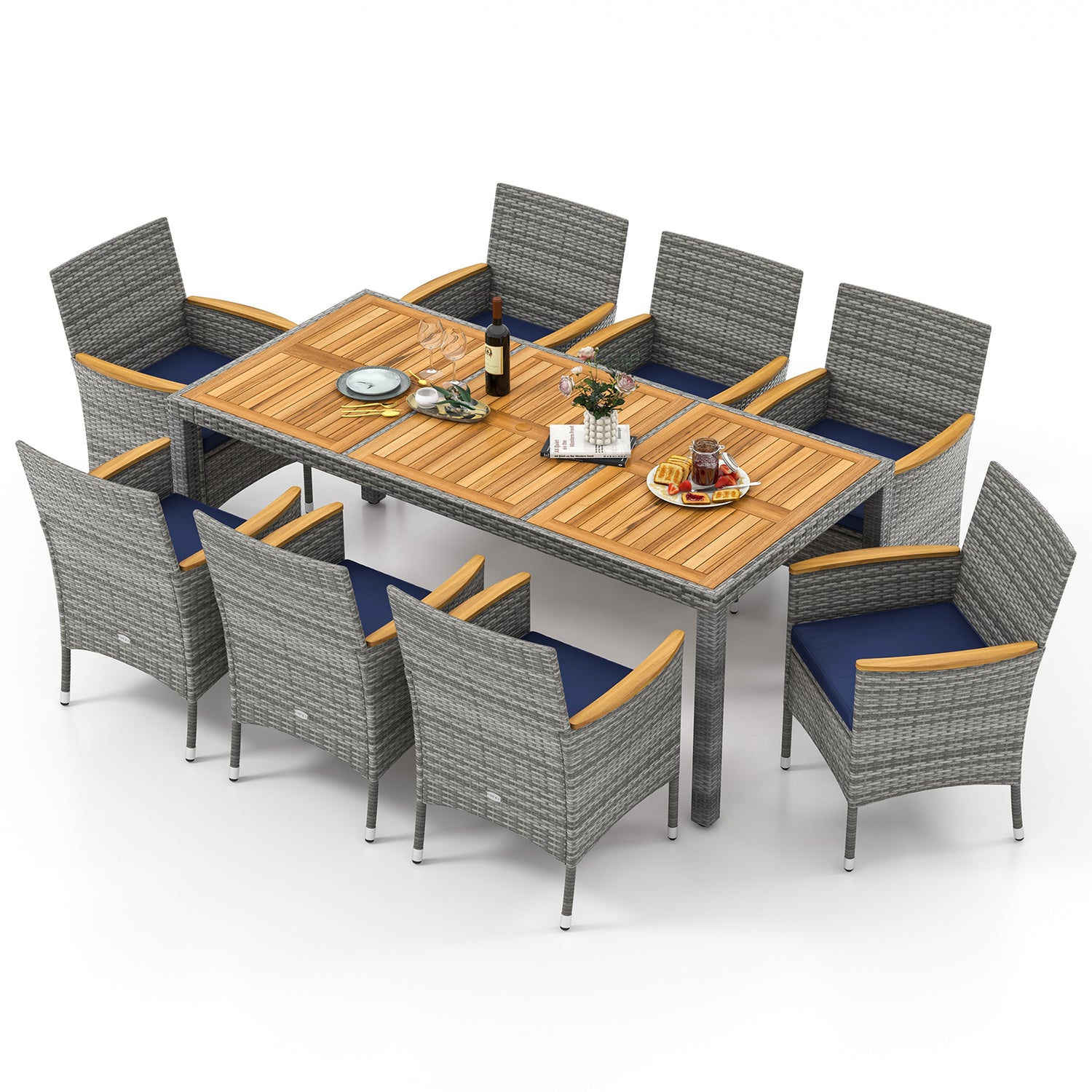 9 Pieces Patio PE Wicker Dining Set for Deck  Garden and Yard