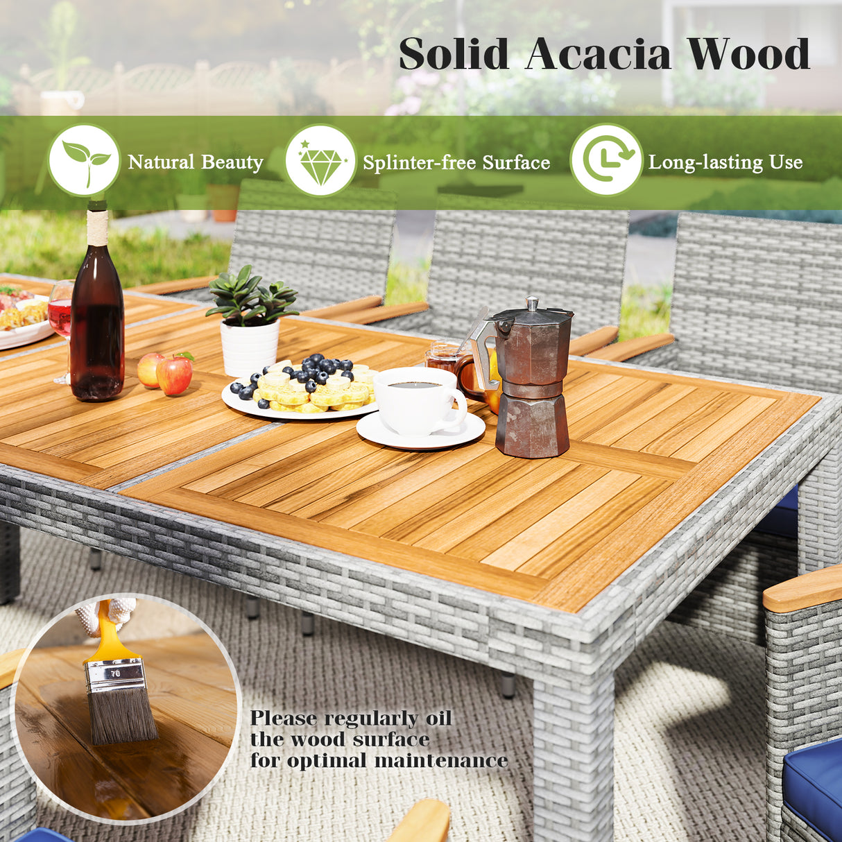 9 Pieces Patio PE Wicker Dining Set for Deck  Garden and Yard