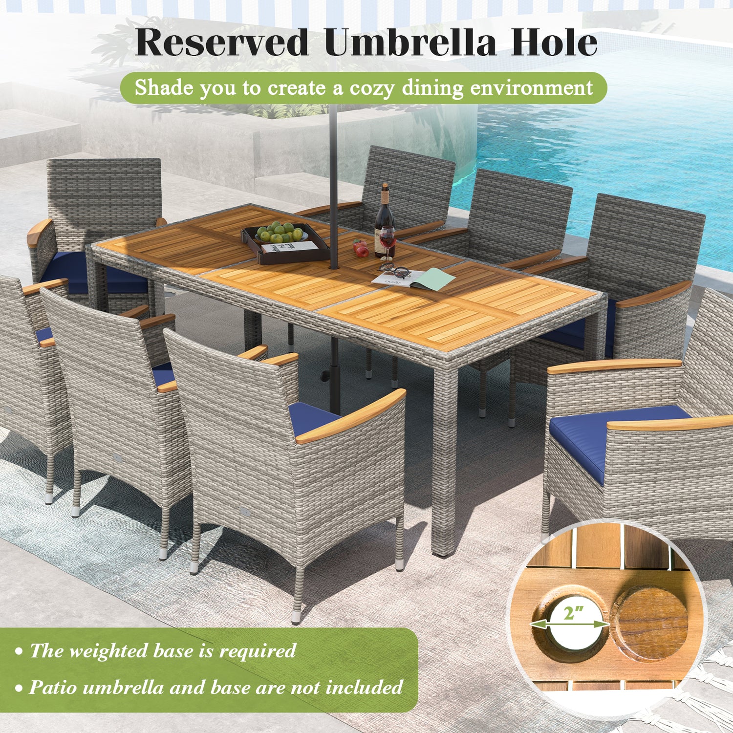 9 Pieces Patio PE Wicker Dining Set for Deck  Garden and Yard