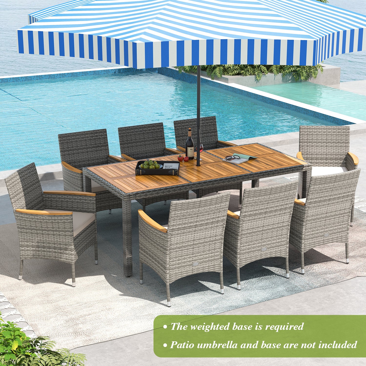 9 Pieces Patio PE Wicker Dining Set for Deck  Garden and Yard