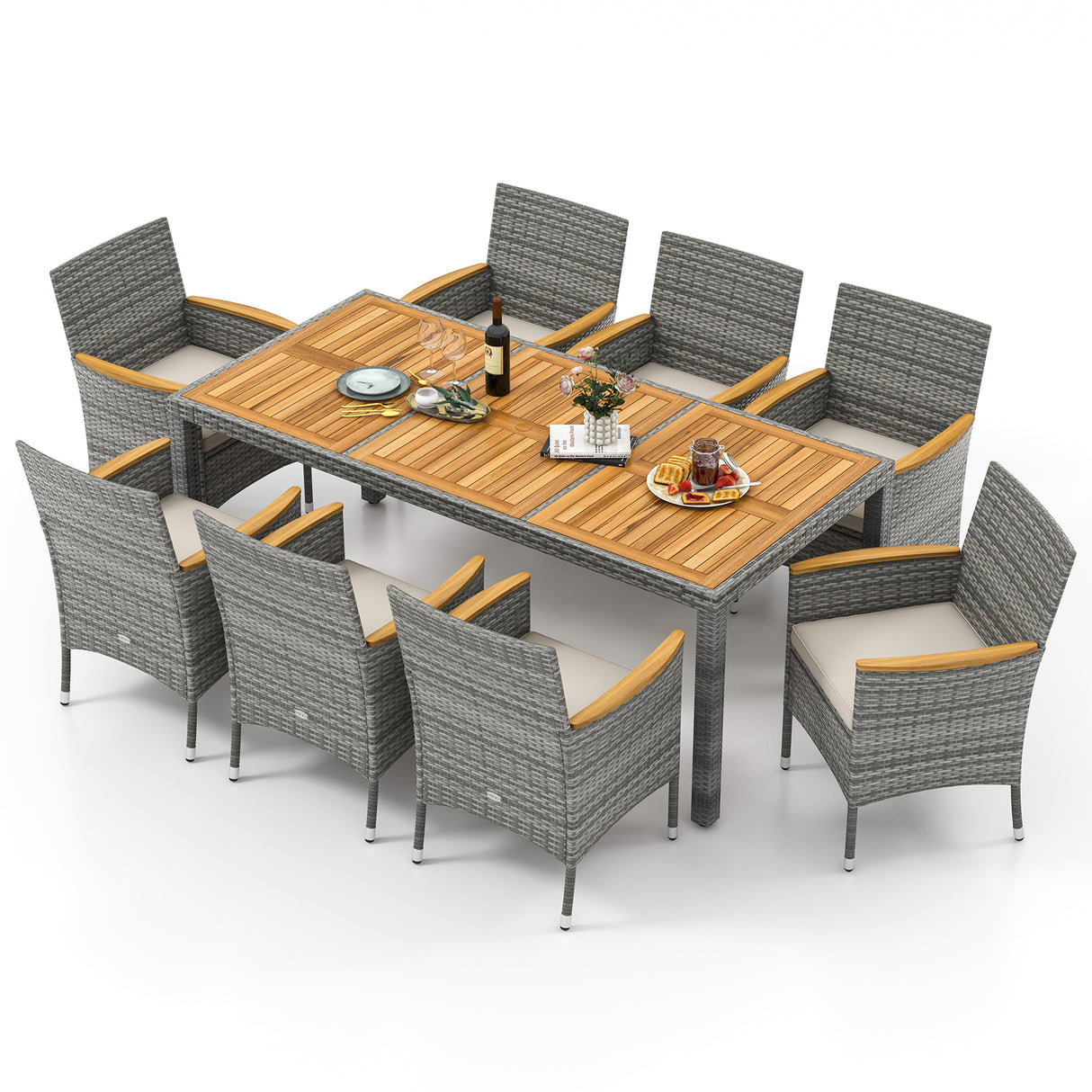 9 Pieces Patio PE Wicker Dining Set for Deck  Garden and Yard