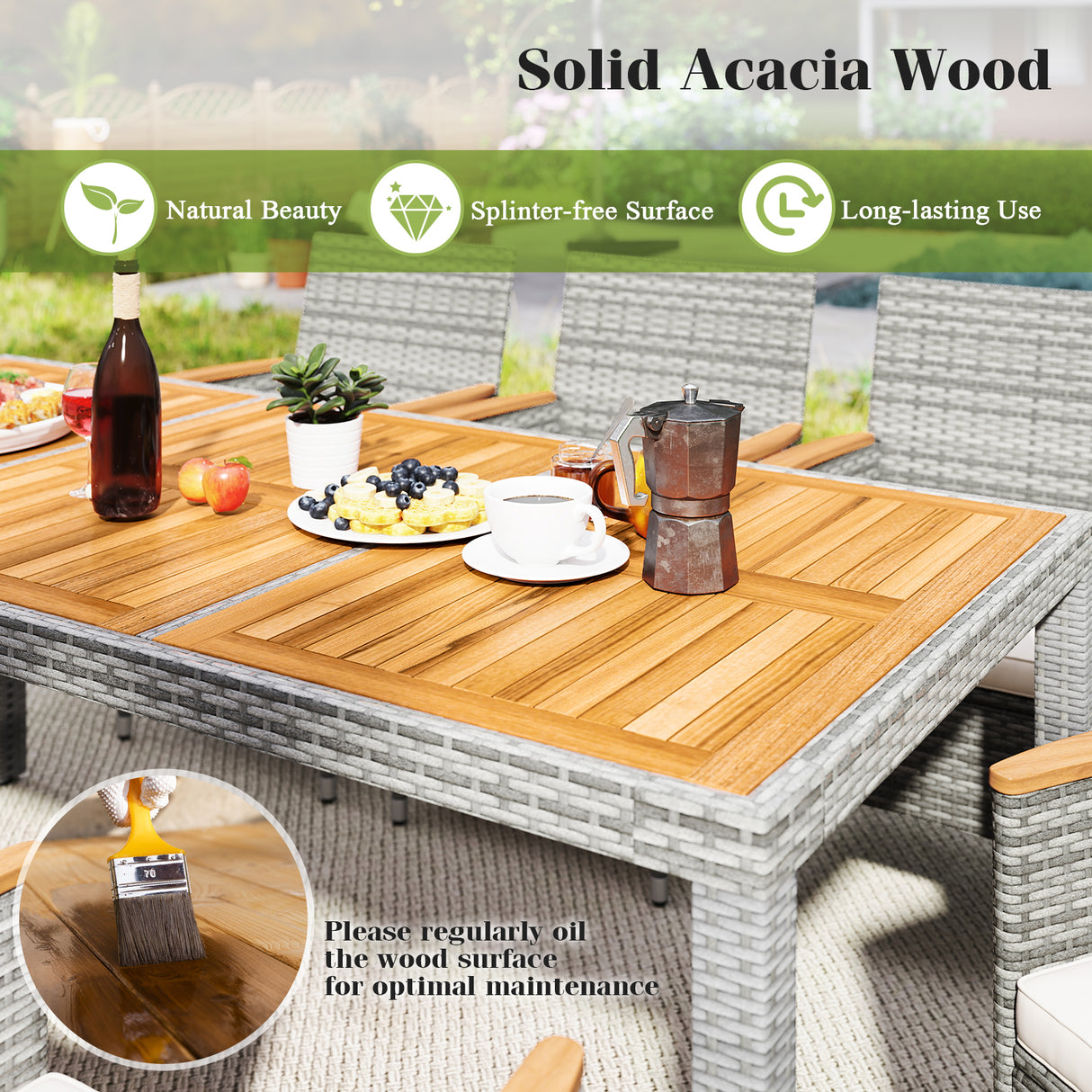 9 Pieces Patio PE Wicker Dining Set for Deck  Garden and Yard