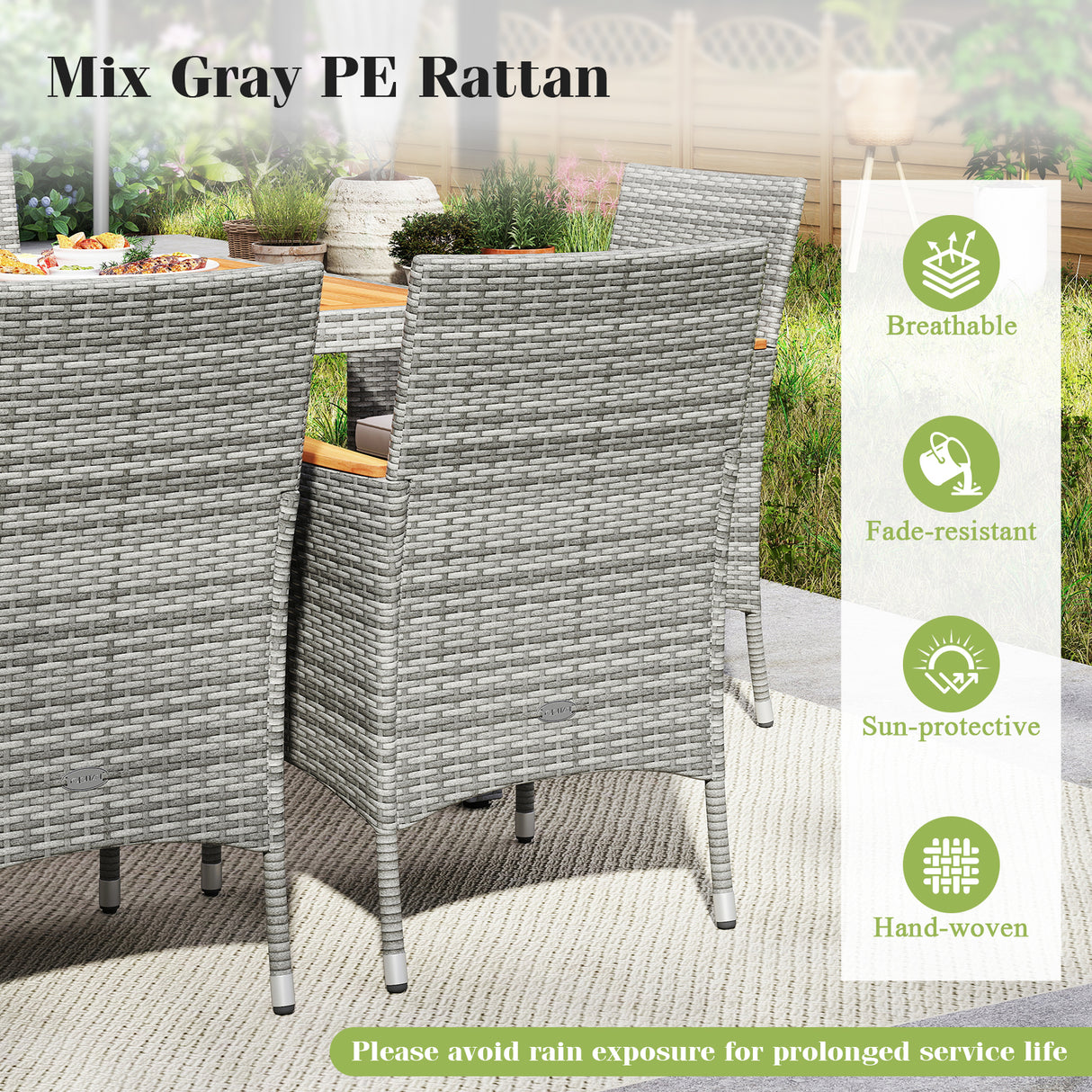 9 Pieces Patio PE Wicker Dining Set for Deck  Garden and Yard