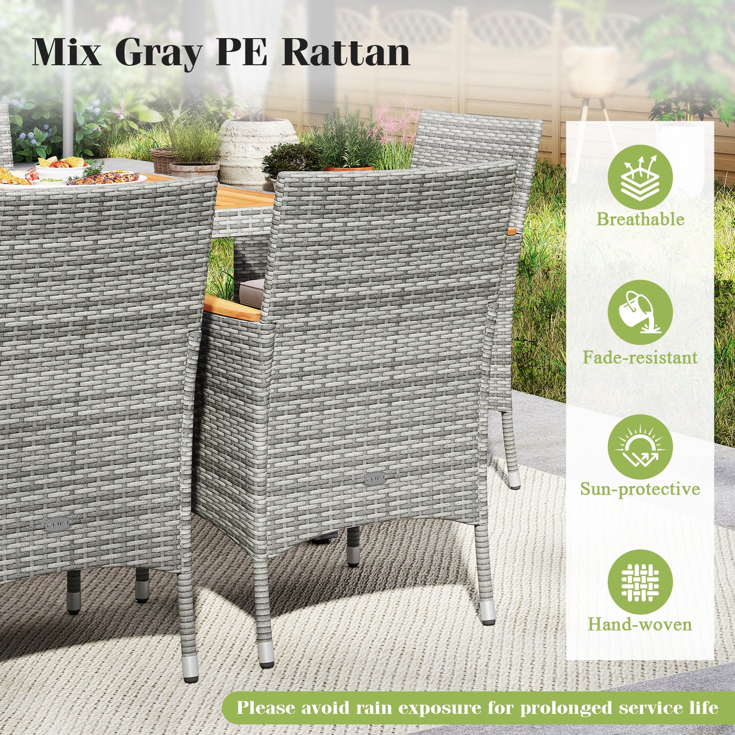9 Pieces Patio PE Wicker Dining Set for Deck  Garden and Yard