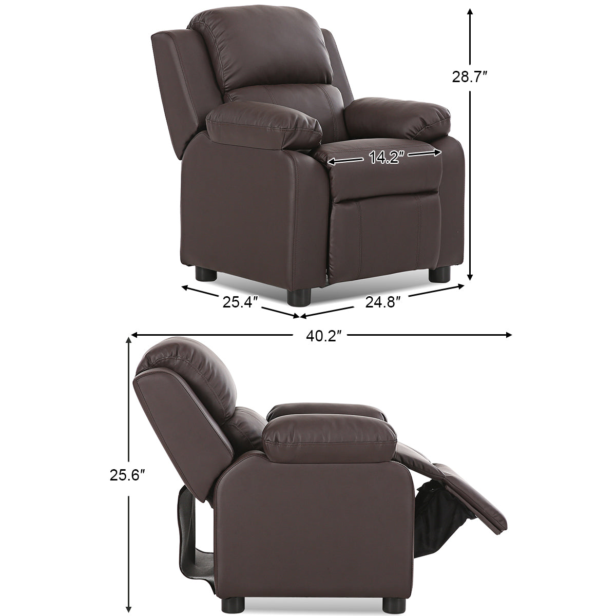 Deluxe Kids Armchair Recliner Headrest Sofa w/ Storage Arms
