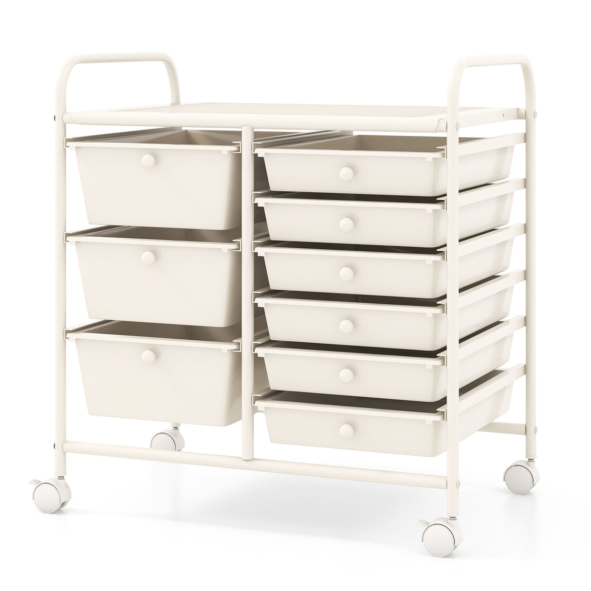 9-Drawer Rolling Storage Cart with Colorful Drawers and Metal Frame