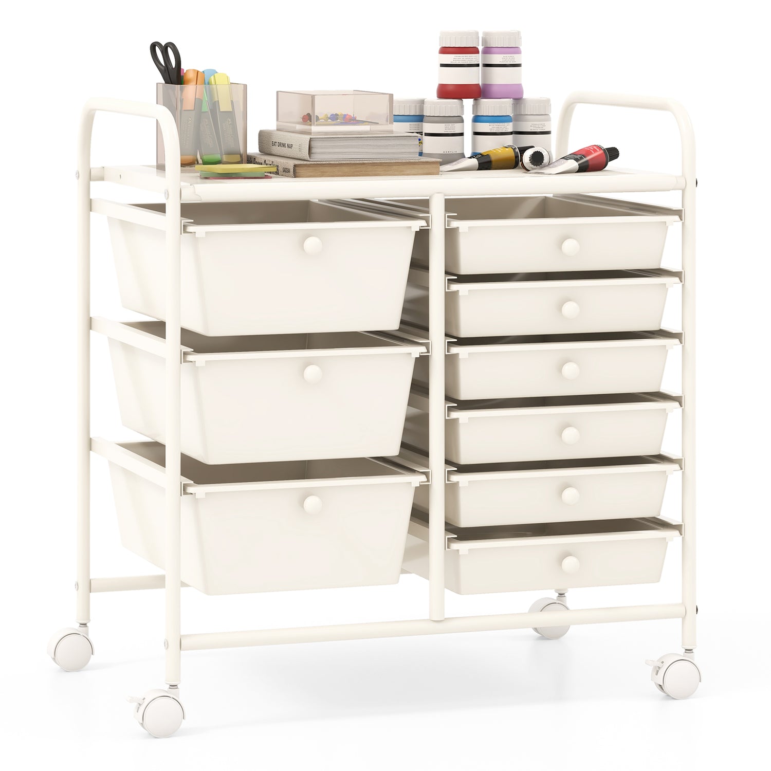 9-Drawer Rolling Storage Cart with Colorful Drawers and Metal Frame