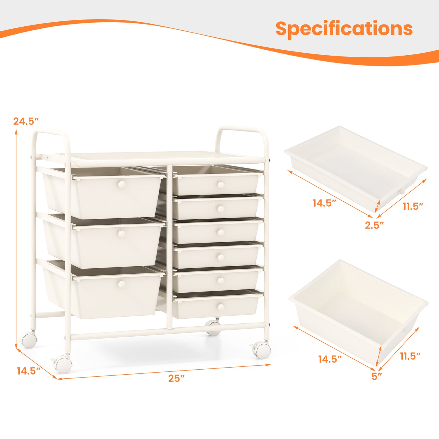 9-Drawer Rolling Storage Cart with Colorful Drawers and Metal Frame