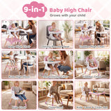 9-in-1 Convertible High Chair with Solid Wood Legs for Babies and Toddlers