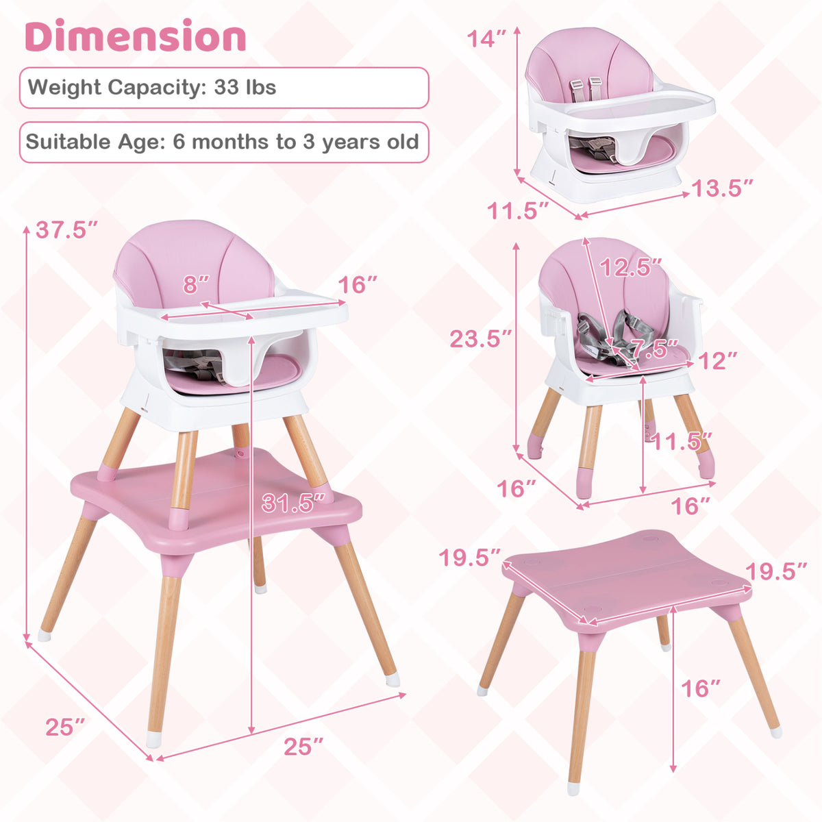 9-in-1 Convertible High Chair with Solid Wood Legs for Babies and Toddlers