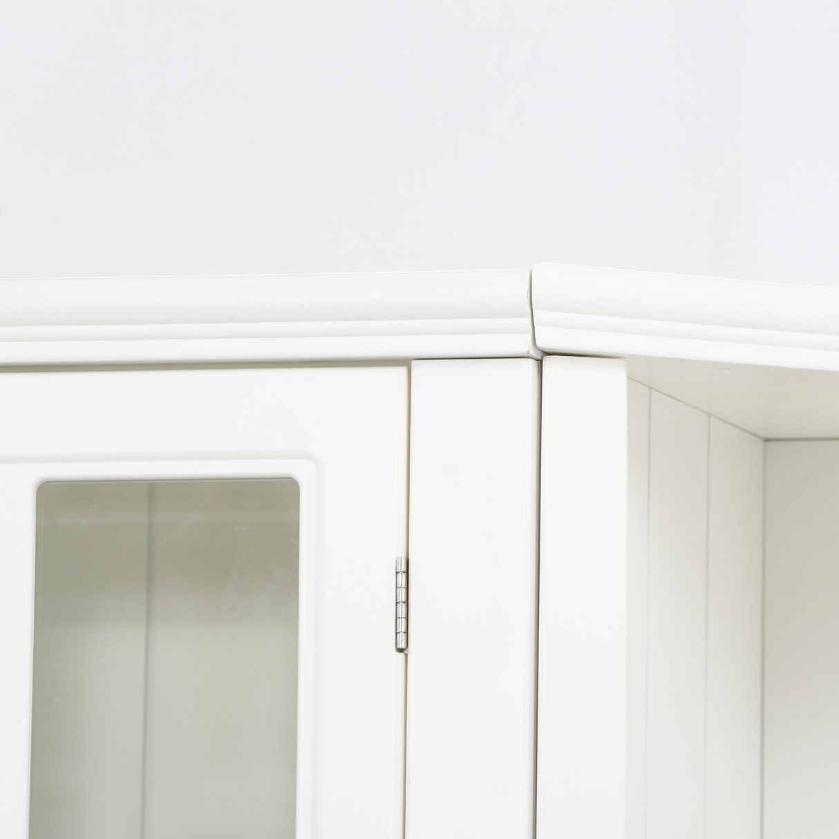 2x 75.25'' Tall Display Cabinets and Two Triangle Sided Bookshelves, 105.5'' Wide Retro Style Wall Suit with Glass Doors, for Hallways, Living room, Office, Studio or Workspace - White