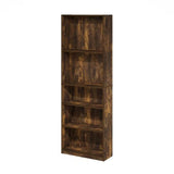71-inch Tall 5-Shelf Bookcase in Medium Brown Wood Finish