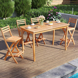 Acacia Wood Bar Height Chair with Backrest and Footrest for Backyard-Set of 1/2/4