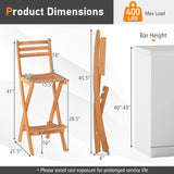 Acacia Wood Bar Height Chair with Backrest and Footrest for Backyard-Set of 1/2/4